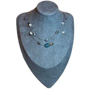 Vintage Y2K Natural Stone & Blown & Faceted Glass Beaded Wire Illusion‎ Necklace